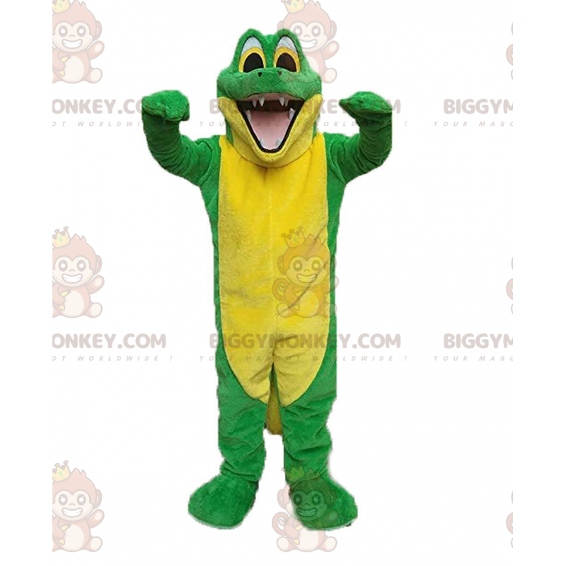 Costume de mascotte BIGGYMONKEY™ de crocodile vert et jaune