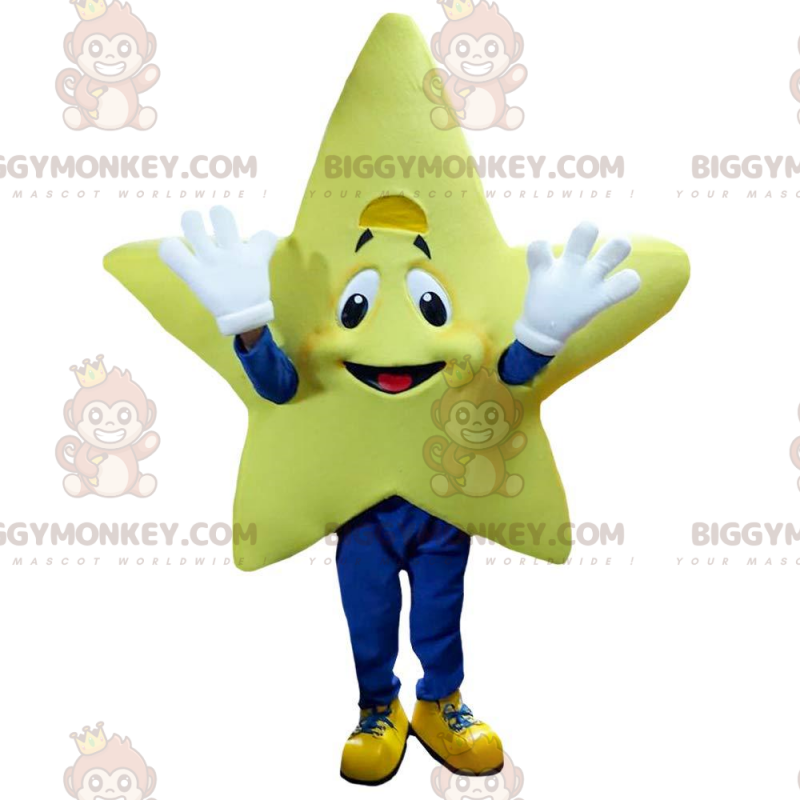Jätte leende gul stjärna BIGGYMONKEY™ maskotdräkt, stjärndräkt