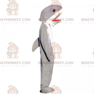 Traje de mascote de tubarão cinza e branco BIGGYMONKEY™, traje