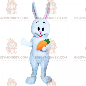 Maskotka BIGGYMONKEY™ z białego królika z marchewką, kostium