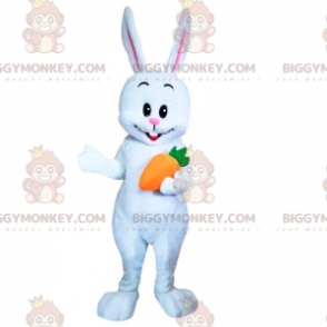 Disfraz de mascota BIGGYMONKEY™ de conejo blanco con zanahoria