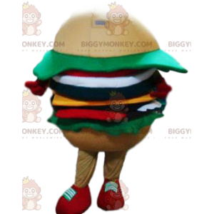 Kostium burger maskotka BIGGYMONKEY™ z sałatką, pomidorami i