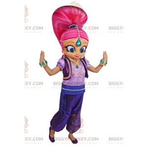 BIGGYMONKEY™ Mascottekostuum meisje met groot roze haar in