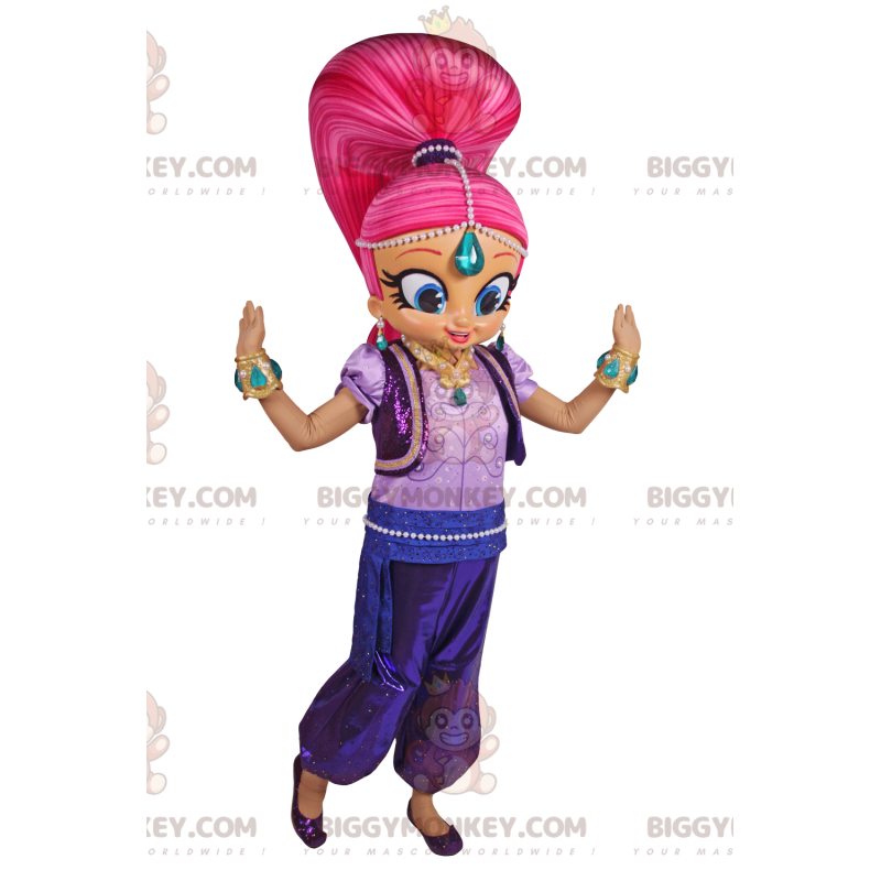 Kostium maskotki BIGGYMONKEY™ z dużymi różowymi włosami w