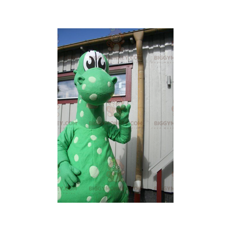 BIGGYMONKEY™ Costume da mascotte drago dinosauro a pois verdi -