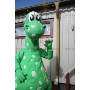 BIGGYMONKEY™ Costume da mascotte drago dinosauro a pois verdi -