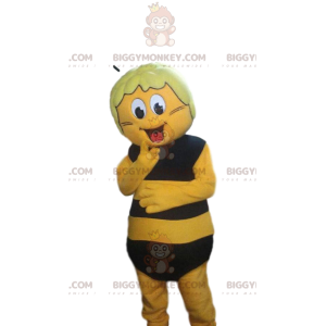 BIGGYMONKEY™ Geel en zwart bijenmascottekostuum, expressief en