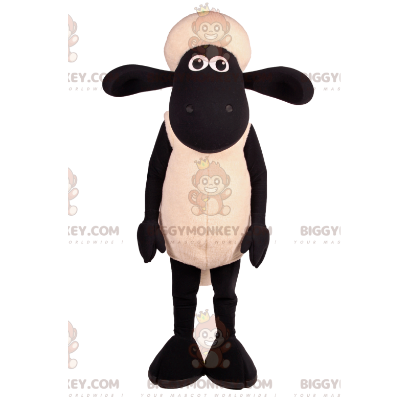 Traje de mascote de ovelha preta e branca BIGGYMONKEY™ de