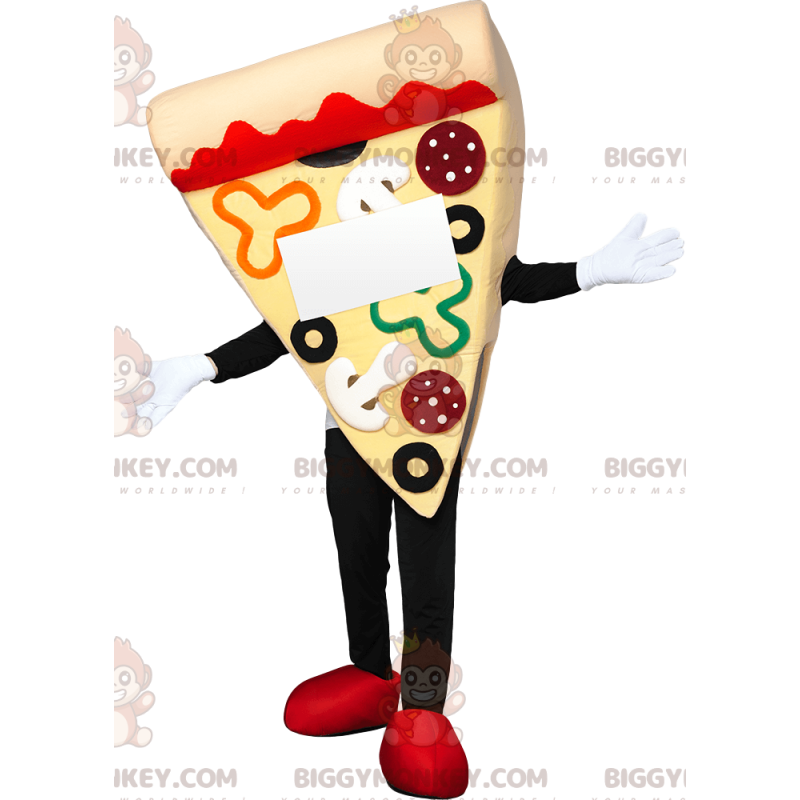 Traje de mascote BIGGYMONKEY™ Pizza de Calabresa de dar água na