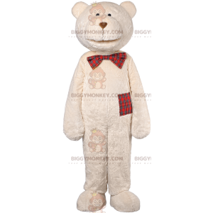 Costume de mascotte BIGGYMONKEY™ d'ours beige et son nœud
