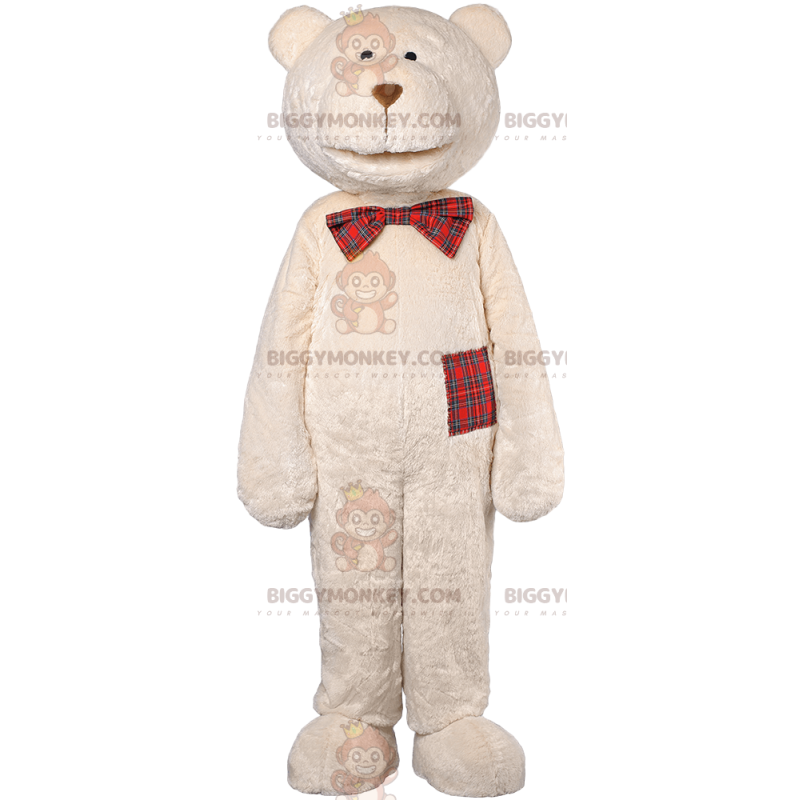 BIGGYMONKEY™ Mascot Costume Beige Bear and Scottish Bow -