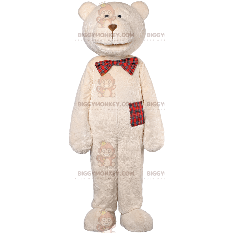 Costume de mascotte BIGGYMONKEY™ d'ours beige et son nœud