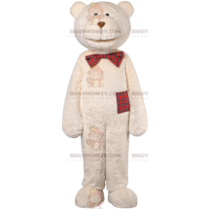 BIGGYMONKEY™ Mascot Costume Beige Bear and Scottish Bow –