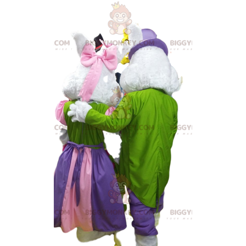 BIGGYMONKEY™ Couple of White Rabbits Mascot Costume in Colorful