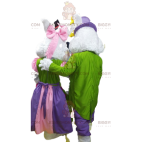 BIGGYMONKEY™ Couple of White Rabbits Mascot Costume in Colorful