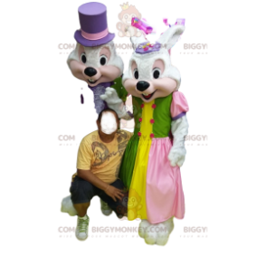BIGGYMONKEY™ Disfraz de mascota de pareja de conejos blancos en