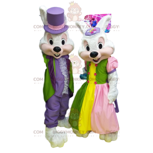 BIGGYMONKEY™ Couple of White Rabbits Mascot Costume in Colorful