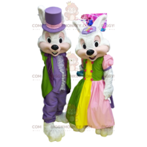 BIGGYMONKEY™ Couple of White Rabbits Mascot Costume in Colorful