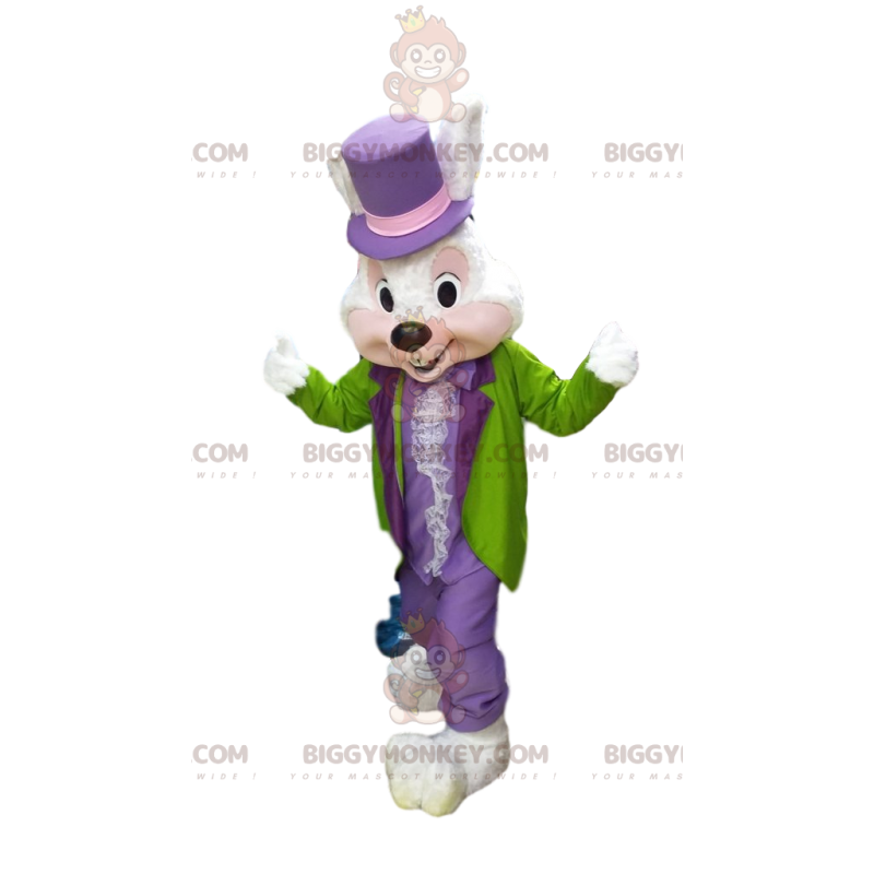 Wit konijn BIGGYMONKEY™ mascottekostuum, in kleurrijke