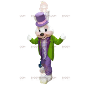 Vit kanin BIGGYMONKEY™ maskotdräkt, i färgglad festklänning -
