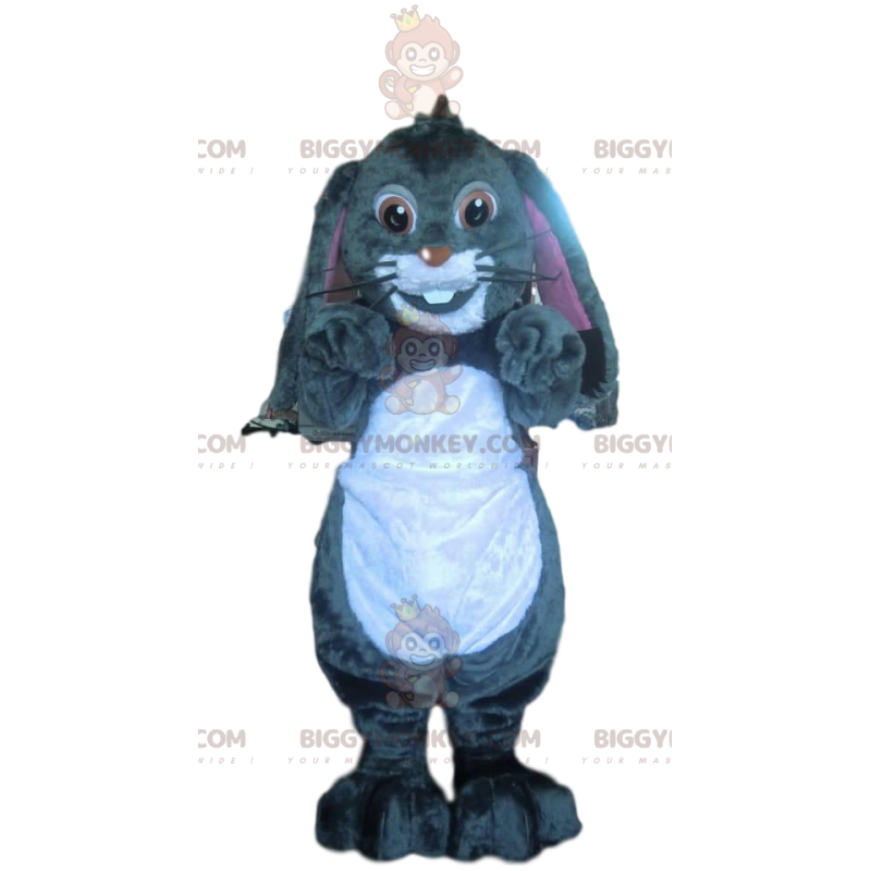BIGGYMONKEY™ mascottekostuum van grijs konijn met zijn