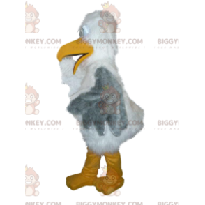 Traje de mascote BIGGYMONKEY™ albatroz majestoso branco e cinza