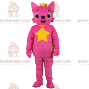 Traje de mascote BIGGYMONKEY™ de raposa rosa usando uma linda