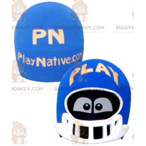 Traje de mascote de cabeça de capacete azul e branco