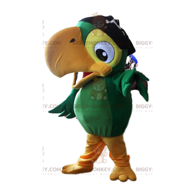BIGGYMONKEY™ maskottiasu, vihreä papukaija merirosvoasussa -