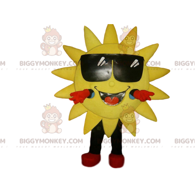 Lachende zon en zonnebril BIGGYMONKEY™ mascottekostuum -