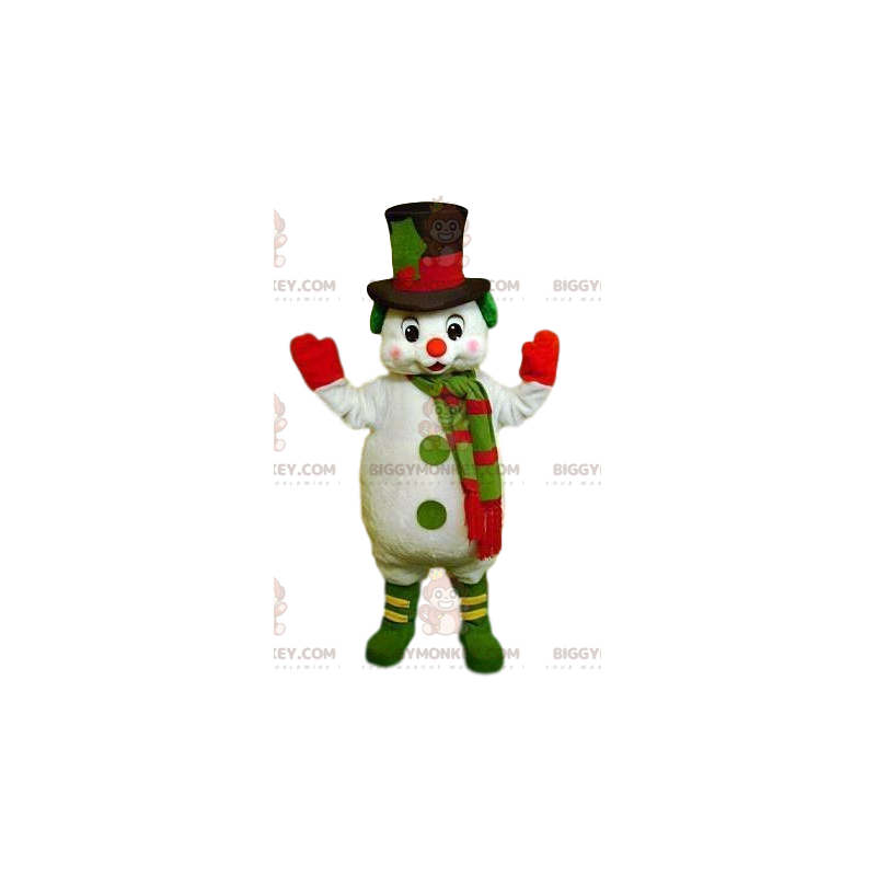 BIGGYMONKEY™ Cute Snowman Mascot Costume and Black Hat –