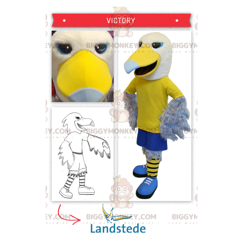 BIGGYMONKEY™ Mascot Costume Yellow and White Eagle Sporty