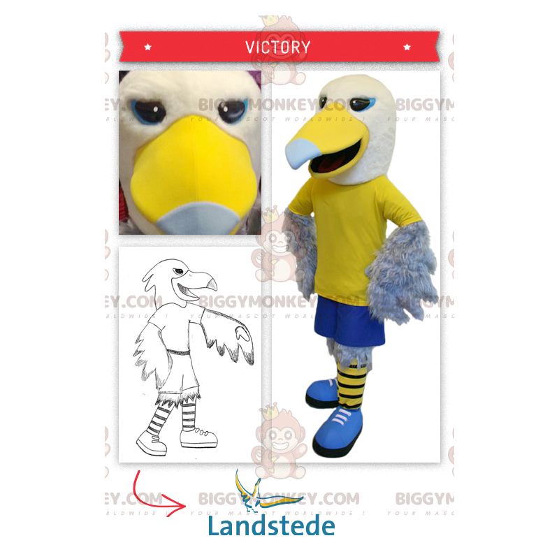 Traje esportivo de mascote BIGGYMONKEY™ Águia amarela e branca