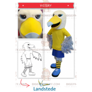 Costume de mascotte BIGGYMONKEY™ d'aigle jaune et blanc en