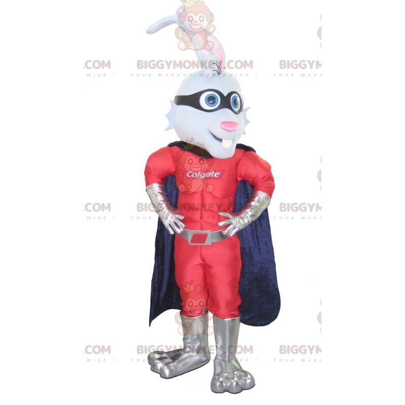 Kostium maskotki Bunny BIGGYMONKEY™ przebrany za superbohatera