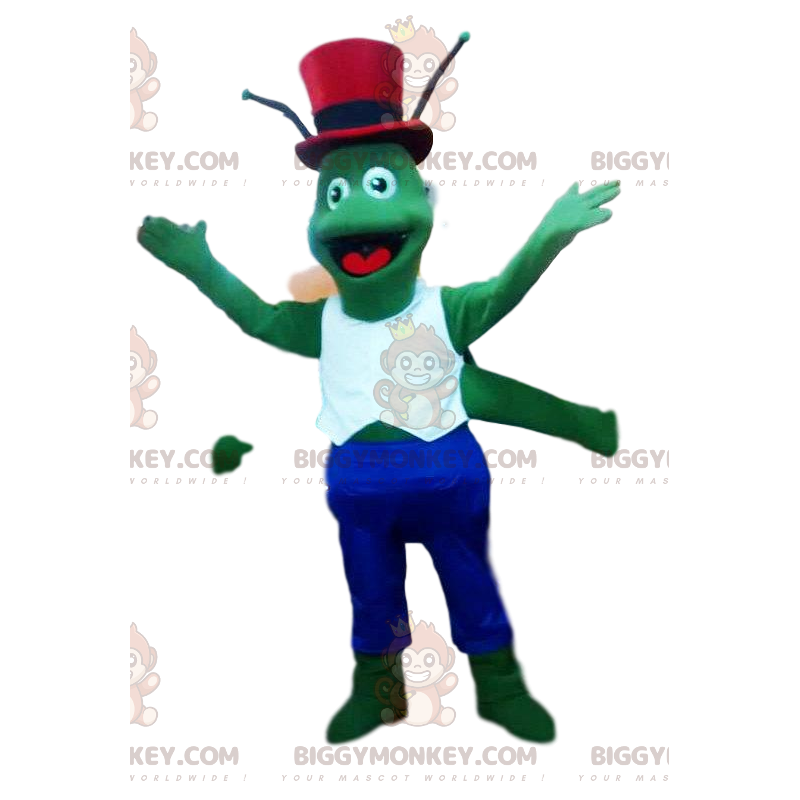 Costume mascotte BIGGYMONKEY™ da cricket verde con cappello a