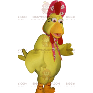 BIGGYMONKEY™ Mascot Costume Yellow Hen and Her Red Floral Hat -