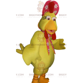 BIGGYMONKEY™ Mascot Costume Yellow Hen and Her Red Floral Hat -