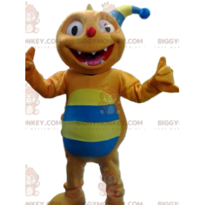 Disfraz de mascota King Jester BIGGYMONKEY™ naranja y azul. -