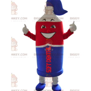 Blå och röd tandkräm Super Tube BIGGYMONKEY™ maskotdräkt -