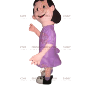 BIGGYMONKEY™ flirterig meisje in paarse jurk mascottekostuum -