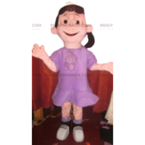 BIGGYMONKEY™ Flirty Girl In Purple Dress Mascot Costume –