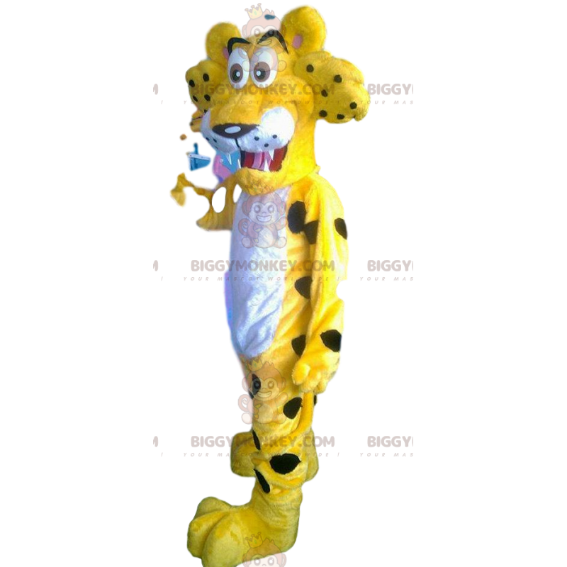 Disfraz de mascota BIGGYMONKEY™ de leopardo amarillo super