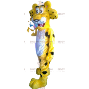 Disfraz de mascota BIGGYMONKEY™ de leopardo amarillo super
