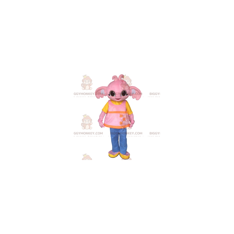 Traje de mascote BIGGYMONKEY™ fofo bebê elefante rosa e túnica