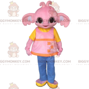Traje de mascote BIGGYMONKEY™ fofo bebê elefante rosa e túnica