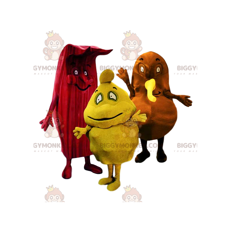 Rosso, giallo e marrone strano trio di mascotte di BIGGYMONKEY