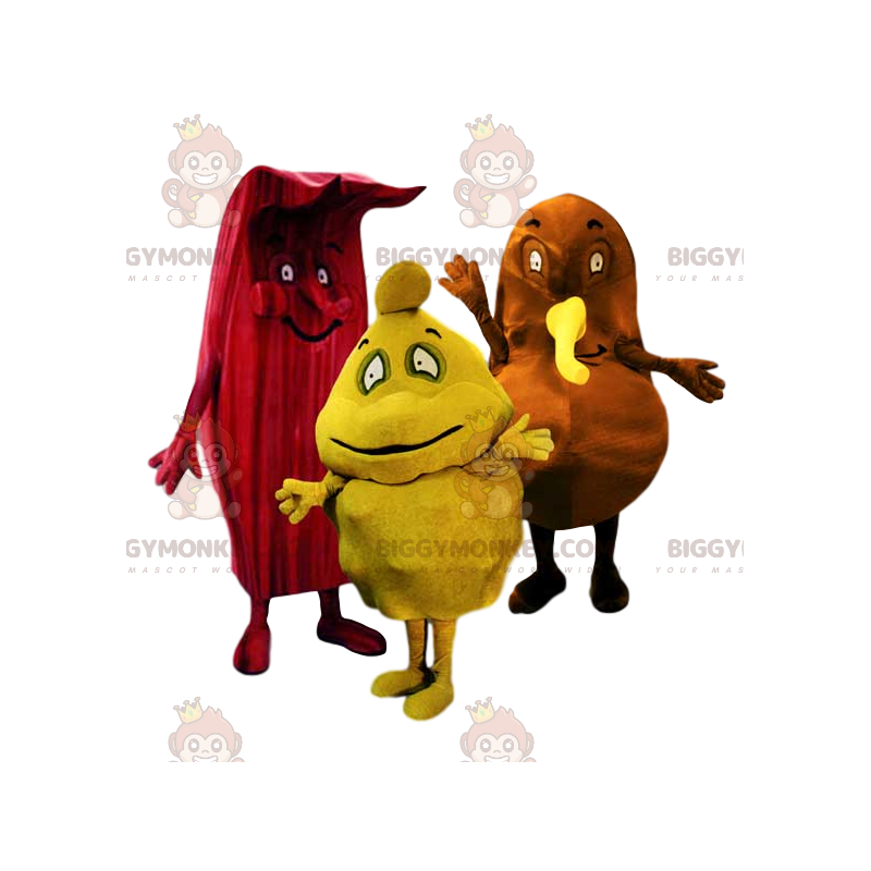 Rød, gul og brun Weird BIGGYMONKEY™s Mascot Trio -