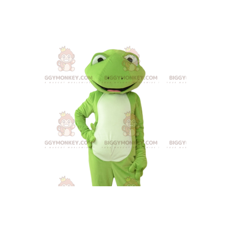 Very Stylish and Very Smiling Green Frog BIGGYMONKEY™ Mascot