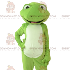 Meget stilfuldt og meget smilende grøn frø BIGGYMONKEY™ maskot